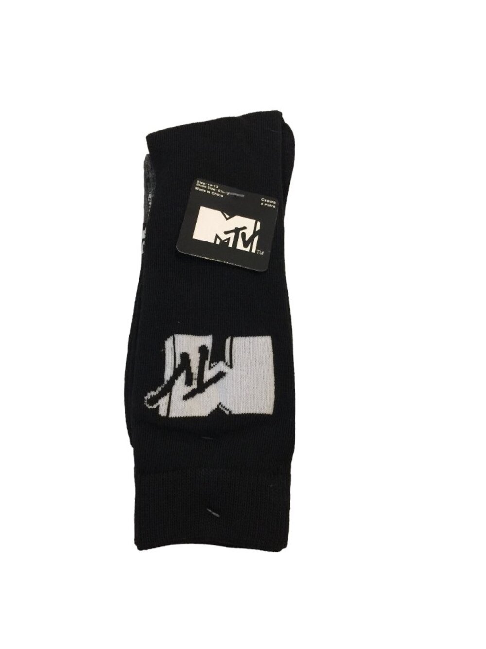 MTV Men's Crew Socks Size 10-13 Set of 2 Abstract Faces Black Gray